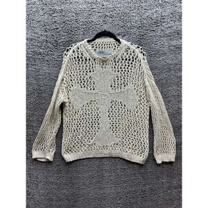 Racer Worldwide Cross Net Weave Oversized Pullover Sweater Beige Size M Unisex